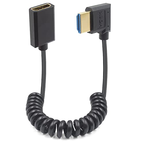 Duttek 8K HDMI Extender Cable, 48Gbps Right Angle HDMI Male to Female Coiled Cable, 1.2M, Compatible with MacBook Pro, PS5, Xbox Series X, Roku TV, UHD TV, Blu-ray - style: Right Angle HDMI Male to Female