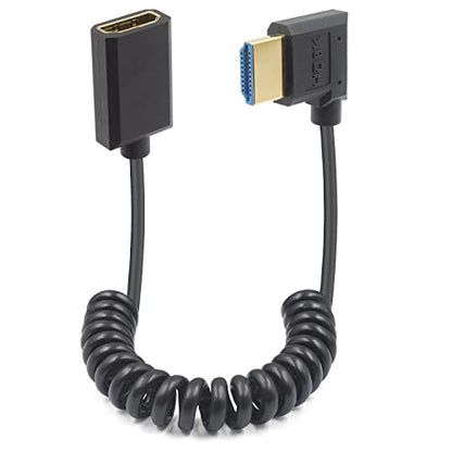 Duttek 8K HDMI Extender Cable, 48Gbps Right Angle HDMI Male to Female Coiled Cable, 1.2M, Compatible with MacBook Pro, PS5, Xbox Series X, Roku TV, UHD TV, Blu-ray - style: Right Angle HDMI Male to Female