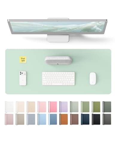 YSAGi Leather Desk Protector, Office Mat, Large Mouse Mat, Non-Slip PU Leather Blotter, Laptop Pad, Waterproof Writing Pad for Office and Home (Pale Green, 23.6" x 13.8") - color: Pale Green, size: 23.6" x 13.8"