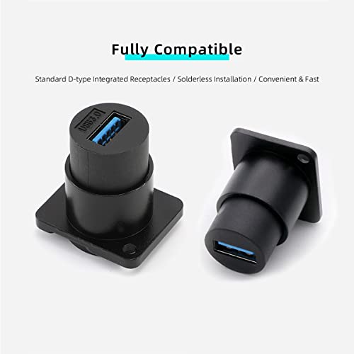 PENGLIN 5PCS USB3.0 D Series Panel-Mount Connector,Waterproof USB Port Socket 86 Panel Mount Square Female to Female Converter Data Transfer Interface Adapter for Network Industrial Equipment - size: 5PCS(USB3.0)