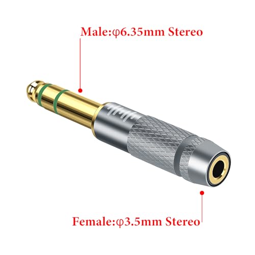 GEEKRIA 6.35mm (1/4") Male to 3.5mm (1/8") Female Jack Stereo Headphones Plug, Aluminum Alloy, Gold Plated Adapter - size: 2.5 X 0.3 inches (6.3 0.8 cm)