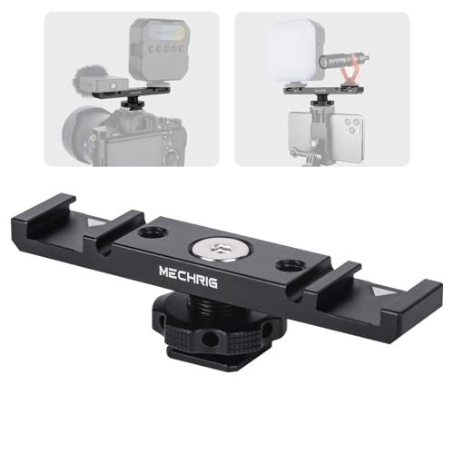 Dual Cold Shoe Extension Bar Mount, Aluminum Dual Hot Shoe Mount Bracket with 1/4" Thread & Cable Slot, Cold Shoe Bracket for DSLR Camera LED Video Light Microphone Monitor (62034)