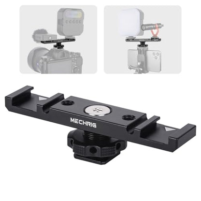 Dual Cold Shoe Extension Bar Mount, Aluminum Dual Hot Shoe Mount Bracket with 1/4" Thread & Cable Slot, Cold Shoe Bracket for DSLR Camera LED Video Light Microphone Monitor (62034)