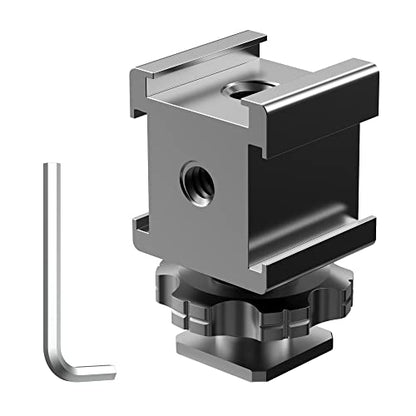 Triple Cold Shoe Mount Adapter, Cold Shoe Adapter Extension Bracket,Cold Shoe Mount Adapter with 1/4"-20 & 3/8"-16 Threads, Hot Shoe Mount for Camera DSLR Mirrorless Camcorder Mic LED Light Monitor