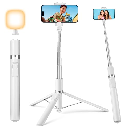 Victiv 68" Phone Tripod, Selfie Stick Tripod with Remote and Fill Light, [Tap-to-Open] iPhone Tripod Stand, Lightweight Cell Phone Stand for Video Recording, Travel, Vlogging, White - color: White