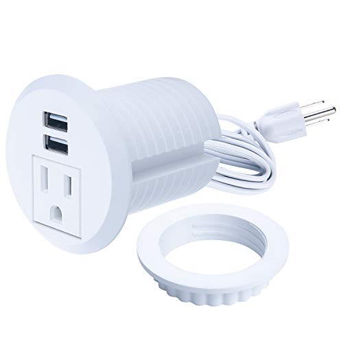 Maggie Desktop Power Grommet,2inch Hole Table Power Grommet Outlet with 2 USB Charging Ports,6.5ft Extension Cord Desk Power Strip with 1 Outlets for Computer,Table,Kitchen,Office,Home