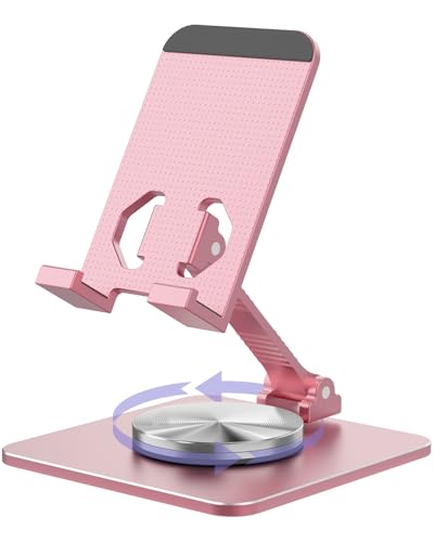 Adjustable Phone & Tablet Stand, Fits 4–9.7in Devices, Pink | 360° Viewing Flexibility • Reinforced Aluminum Build • Dual-Hinge Adjustment • Travel-Ready Storage - color: Pink
