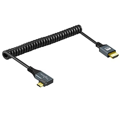Twozoh Left Angled Coiled Micro HDMI to HDMI Cable, Micro HDMI to HDMI Coiled Cable 90°Degree Stretched Length 30cm to 150cm - Supports 3D/4K 1080p(5FT) - color: Left Angled, size: 5Ft