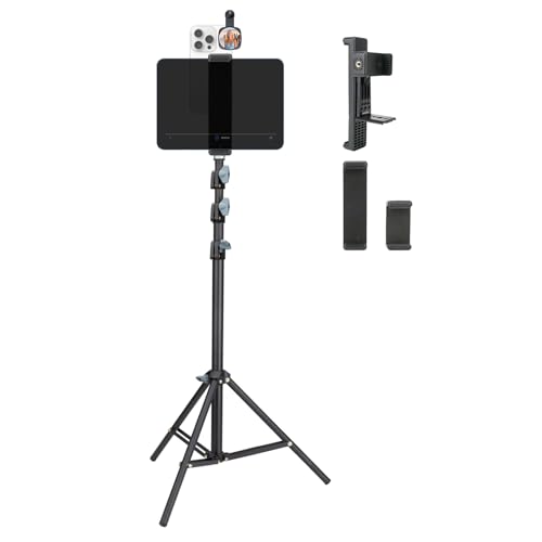 Large Screen Teleprompter Holder for Tablet & Phone with 70.8" Extendable Tripod, Dual Device Design, Compatible with iPad/iPhone/Samsung and More. Perfect for Live Streaming/Video Recording - size: holder with 70.8-inch tripod
