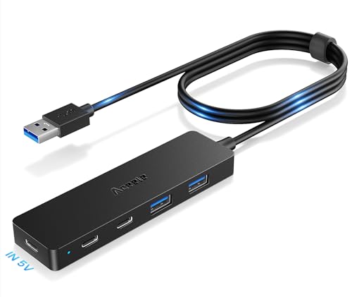 Aceele USB Hub 3.0 Splitter with 2 USB-C and 2 USB-A, 4 Ports Ultra-Slim Multiport Expander Adapter with 4ft Extension Long Cable Cord, USB Extender for Desktop, Computer, PC, Laptop, iMac and More - style: 4ft (2A2C)