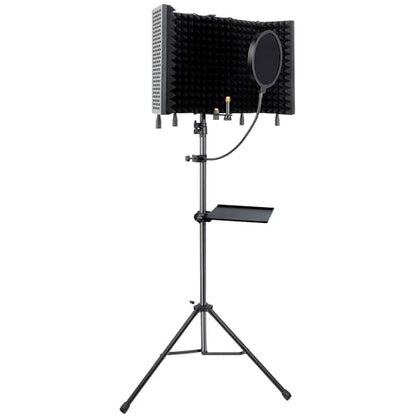 5-Sided Isolation Shield Microphone Stand, Studio-Grade Soundproof Booth with Pop Filter & High-Density Foam, Adjustable Tripod for Home music studio, Podcasting Mic Stand with Pop Filter
