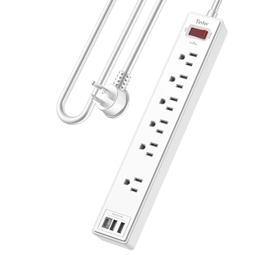 6 Ft Power Strip Surge Protector - Yintar Extension Cord with 6 AC Outlets and 3 USB Ports for Home, Office, Dorm Essentials, 1680 Joules, ETL Listed, White - color: White(6 Outlets), size: 6 Ft