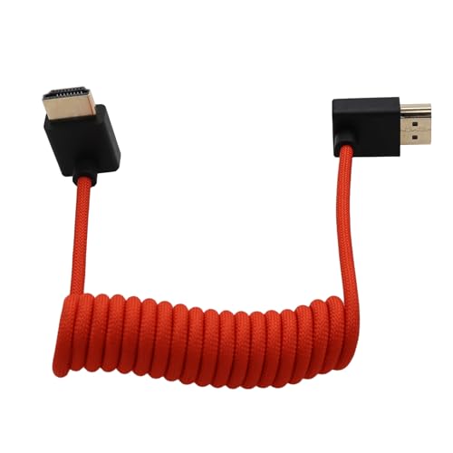 High Speed HDMI Cable for ATOMOS Ninja V Shinobi, Sony FX9 FX30 Canon Lumix Nikon Blackmagic TV Laptop Projector PS5 Xbox FEELWORLD Portkeys, Up Down Angled, Braided Coiled, 8K 4K60 - color: Red, size: Down to UP Angled