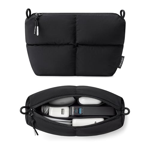 Comfyable Puffy Electronics Organizer Travel Case, Cute Tech Pouch for Women Men, Cable Storage Bag for Charger, Phone, Power Bank, Cord, Compact Tech Accessories Pouch, Black - color: Black
