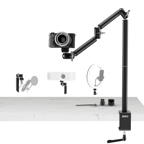 SIRUI 40" Overhead Desktop Mount w C-clamp, Heavy Duty Articulating Arm Camera Desk Mount, Flexible Magic Arm w Dual Ball Head, Boom Arm for Action Camera Ring Light Microphone Webcam Phone, AM-DK01