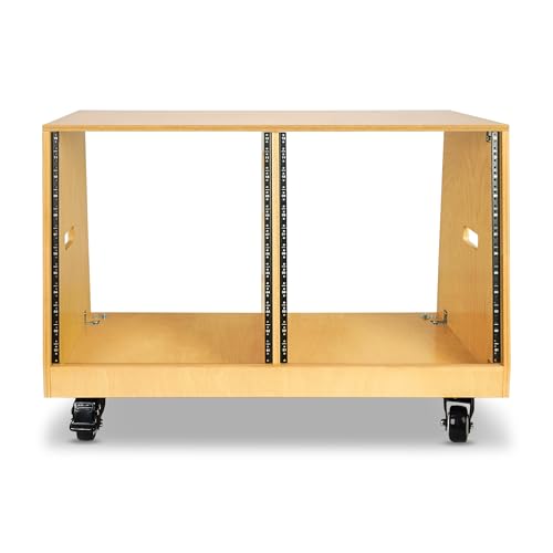 Sound Town DIY 2 x 12U Slanted Studio Rack with Solid Baltic Birch Plywood, Casters, Golden Oak for Recording Room, Home Studio (SDRK-D12T) - size: 2 x 12U, Golden Oak