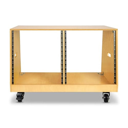 Sound Town DIY 2 x 12U Slanted Studio Rack with Solid Baltic Birch Plywood, Casters, Golden Oak for Recording Room, Home Studio (SDRK-D12T) - size: 2 x 12U, Golden Oak