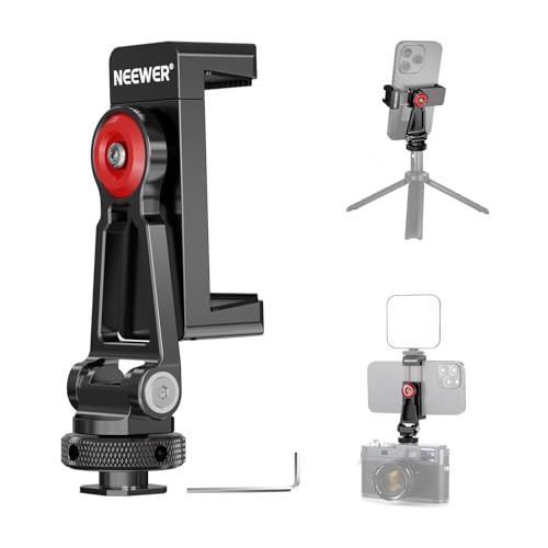 NEEWER Metal Phone Tripod Mount Adapter with Cold Shoe Base, 360° Phone Holder with 2 Cold Shoe Mount for Video Light and Mic for Vlogging, Universal Compatible with iPhone Samsung Huawei, PA001 - style: PA001