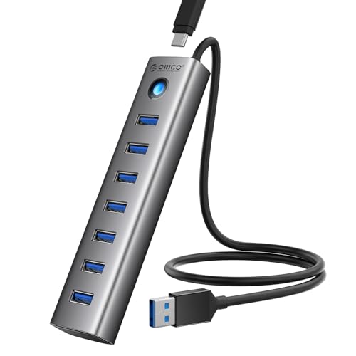 ORICO 7-Port USB 3.0 Hub, Aluminum USB Multiple Adapter, 5Gbps USB Extender USB Splitter with 1.64Ft Cable, UBS-A Hub Long Cable for Desktop, PC, Flash Drive, Mobile HDD, Windows/XPS - size: 1.64Ft