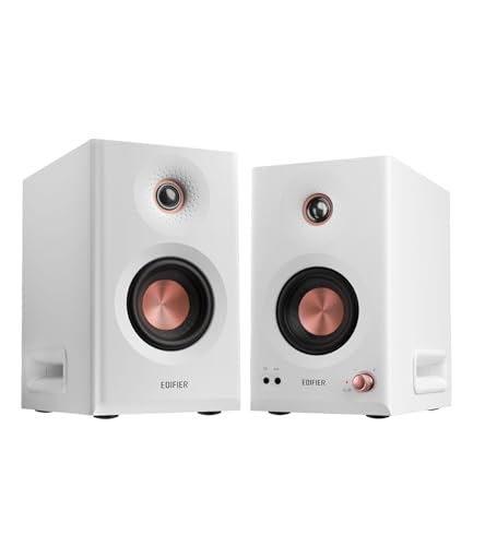 Edifier MR5 2.0 Studio Monitor Bookshelf Speakers, 110W(RMS), Hi-Res Audio, Bluetooth 6.0, 3-Way Active Design, Room Compensation, XLR/TRS/RCA Inputs, Compact Size for Home Studio & Music - White - color: White