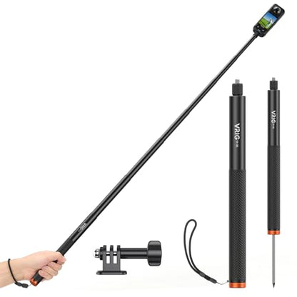 VRIG 63in Invisible Selfie Stick for Insta360 X5, X4 Air, DJI Osmo 360, Xtra 360 Camera, Golf Monopod with Stake Spike, Wrist Strap & GoPro Adapter for Mission 1 Pro/Hero 13, Action Cameras