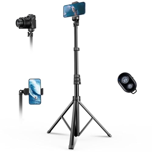67" Phone Tripod, MIIASI Extendable Tripod for iPhone, Selfie Stick with Remote and Phone Holder, Compatible with iPhone/Android/Camera, Light Stand - color: Black