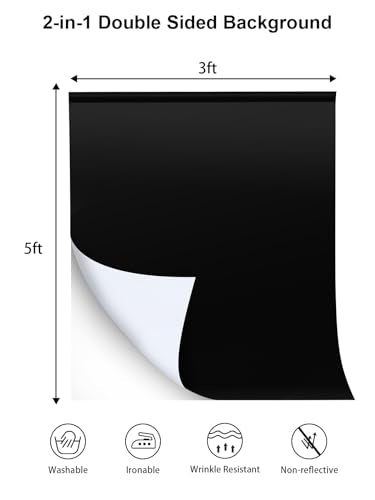 UTEBIT 6.5x10ft Black White Backdrop Screen, High Density Polyester Fabric | Pure Black White Photo Backdrop Curtain Screen with 4 Spring Clamps for Photography Photoshoot Portrait Party Video Studio - size: 3*5FT
