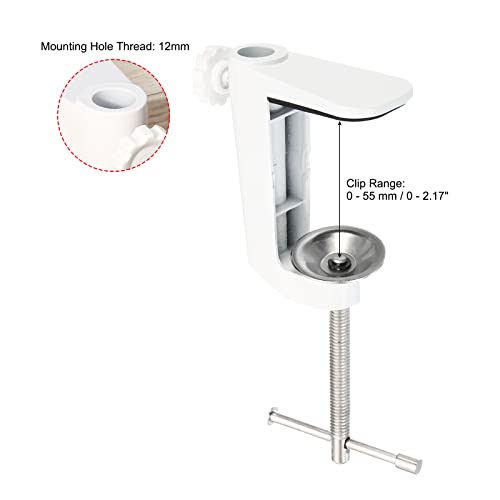 PATIKIL 0.29"/0.47" Hole Dia. Desk Table Mount Clamp, Universal C Shape Desk Clamp with Adjustable Screw for Microphone Arm Lamp Stand, White - color: White