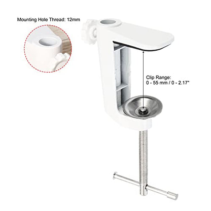 PATIKIL 0.29"/0.47" Hole Dia. Desk Table Mount Clamp, Universal C Shape Desk Clamp with Adjustable Screw for Microphone Arm Lamp Stand, White - color: White