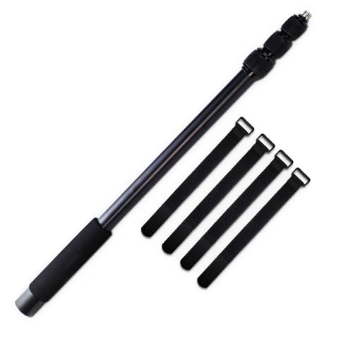 Portable Handheld Boom Pole, 4 Section Stretchable Handheld Aluminum Alloy Microphone Boom Arm with 1/4" 3/8" Interface/4Pcs Sticker Strap for Interview/TV Applications/Video Production (45-154cm)