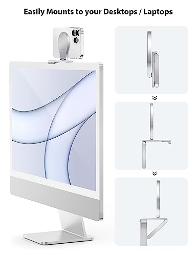 Stouchi Continuity Camera Mount for iMac, Desktop Monitor Compatible iPhone Webcam Mount with Mag-Safe - color: Silver
