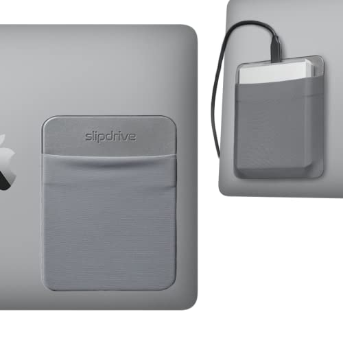 Slipdrive - Portable Hard Drive Sleeve for Laptop - HDD Hard Disk Drive - Reusable Adhesive - 5.5” x 4.5” Stick on External Hard Drive Carrying Case - Travel Pocket Pouch (Large, Gray) - color: Gray, size: Large (For HDD)