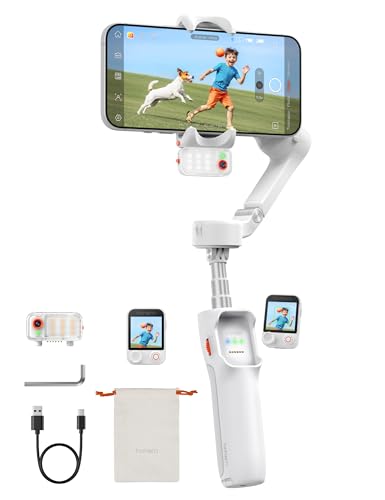 Hohem iSteady V3 Ultra Gimbal Stabilizer for Smartphone, AI Tracking Phone Gimbal, 1.22" Touchscreen Detachable Remote Control, Built-in Extension Rod & Tripod, 360° Infinite Pan, Vlog Filming, White - color: White, size: 5.0*2.6*12.3 in/ 127*65*312 mm