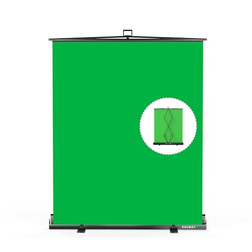 【Easy Set Up】 RAUBAY 59.8 x 82.7in Collapsible Green Screen Backdrop Portable Retractable Chroma Key Panel Photo Background with Stand for Video Conference, Photographic Studio, Streaming - color: Green, size: Standard (59.8 x 82.7in)