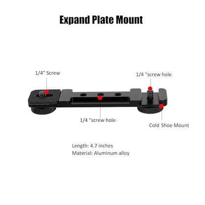 Multi-Camera Mount Rig for DJI Osmo Pocket 3 4 insta360 Luna Ultra & DSLR Digital Action Camera – Dual 1/4" Screws with Cold Shoe Mounts, Tripod Compatible, Supports Phone as Monitor