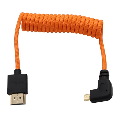 Micro HDMI 4K 8K Ultra HD Cable for Sony A6700 A7C Canon EOS R5 R7 GH4 X-T30II Z50 Camera ATOMOS Ninja V Portkeys Monitor, Type A D HDMI2.1 Orange Braided Coiled 30cm - color: Orange, size: Left Angle to Straight