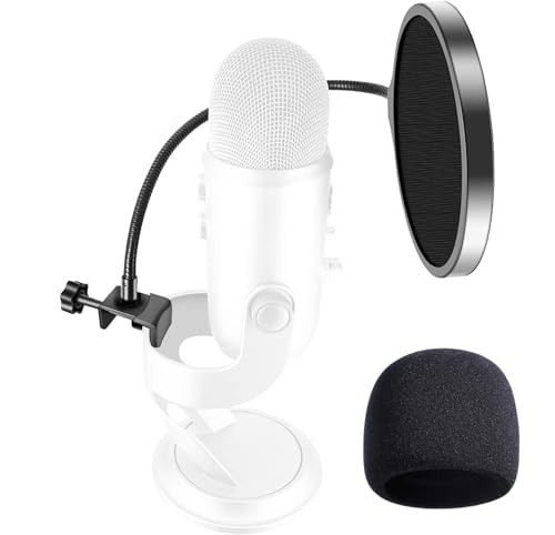 Yeti Microphone Pop Filter with Foam Windscreen [Custom Built for Blue Yeti Mic] 5.8 inch Diam 2 Layers high Density Pop Filter for Mic Cover Yeti Pop Screen (Cover Foam 1Pcs,Pop Filter 1Pcs) - size: Pop Filter with Windscreen