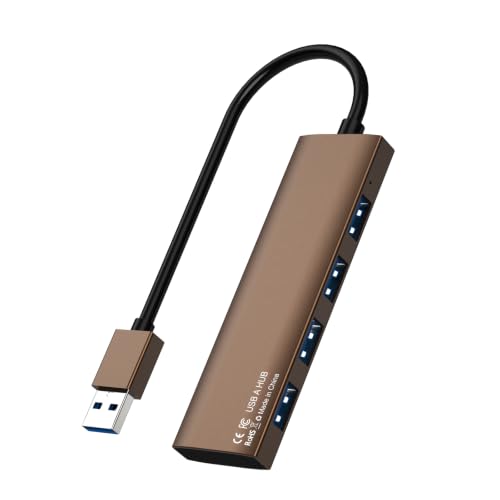 USB 3.0 Hub, Aluminum Alloy 4-Port Multiple USB A Splitter, Plug and Play USB Extender Hub for Laptop/PC/Desktop, Keyboard, Flash Drive, U Disk, Printer, Xbox, HDD and More (Not a Charger) - color: Brown-Aluminum Alloy