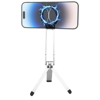 Foldable Magnetic Tripod - Aluminum Adjustable Stand, Strong Grip Holder, Compact Lightweight Mount | Phone Tripod for Outdoor Desk Home Supplies Video Calls Streaming Filming Entertainment Viewing - color: Silver