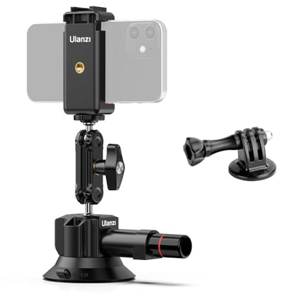 UURig SC-01 Suction Mount 3" for Vlogging Camera Car with Smartphone Clamp | Compatible with DJI OSMO Pocket 3/Pocket 4/Pocket 4 Pro/Luna/OSMO 360/Insta 360 x5/Xtra Muse/iPhone 17 16 15, 1/4" Magic Arm - size: 3" SC-01 Suction Mount