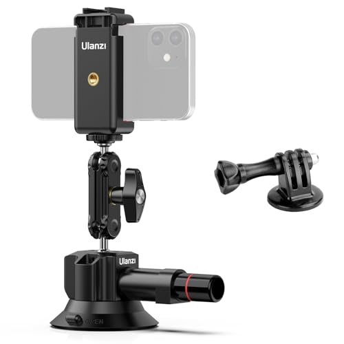 UURig SC-01 Suction Mount 3" for Vlogging Camera Car with Smartphone Clamp | Compatible with DJI OSMO Pocket 3/Pocket 4/Pocket 4 Pro/Luna/OSMO 360/Insta 360 x5/Xtra Muse/iPhone 17 16 15, 1/4" Magic Arm - size: 3" SC-01 Suction Mount