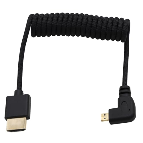 Micro-HDMI to HDMI 4K60 8K Flexible Cable for ATOMOS Ninja V Ultra, Sony ZV-E10 A7C A7R4 A6700, Canon R6II R5C R10, Lumix S5 S9 G100, Fujifilm X-T50, Black Braided Coiled 30cm - color: Black, size: Right Angle to Straight