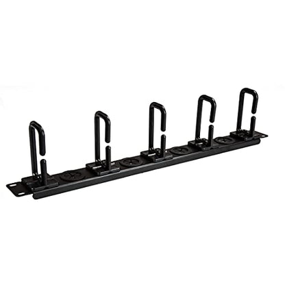 StarTech 1U 19in Horizontal Cable Manager, D-Ring, Steel (CABLMANAGERH) | Passthrough holes, 5 routing loops, Fits 2 or 4-post racks, M5 cage nuts and screws, EIA-310-E, 3.75in depth - style: 1U Horizontal w/Passthrough