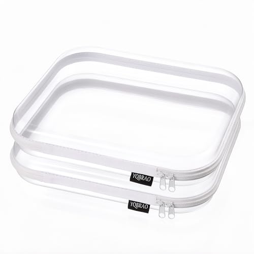 YQBRAO Clear Hard Shell Storage Organizer Set, 2-Pack, White | Two large rigid PET organizers for travel, beauty, office supplies and everyday storage - color: White, size: LL