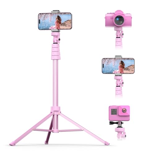UBeesize 62" Phone Tripod & Selfie Stick, Camera Tripod Stand with Wireless Remote and Phone Holder,Compatible with iPhone Android Phone, Perfect for Selfies/Video Recording/Live Streaming Pink - color: Pink, size: 62in