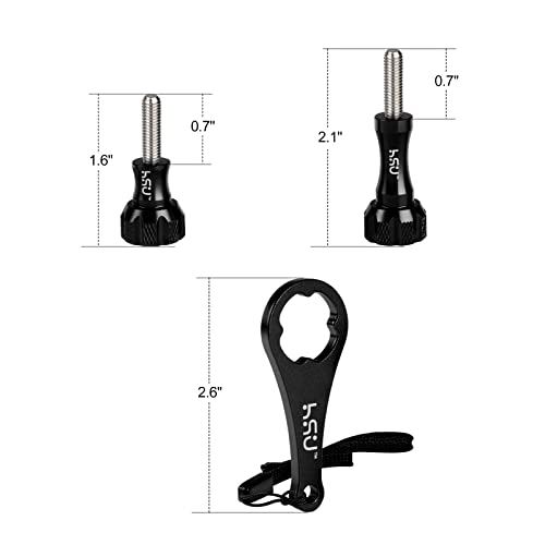 HSU Aluminum Thumbscrew Set + Wrench for Gopro Hero 13, 12, 11, 10, 9, 8, 7, 6, 5, 4, 3, AKASO Campark and Other Action Cameras (Black,3Pcs) - color: Thumbscrew Set + Wrench(Black)