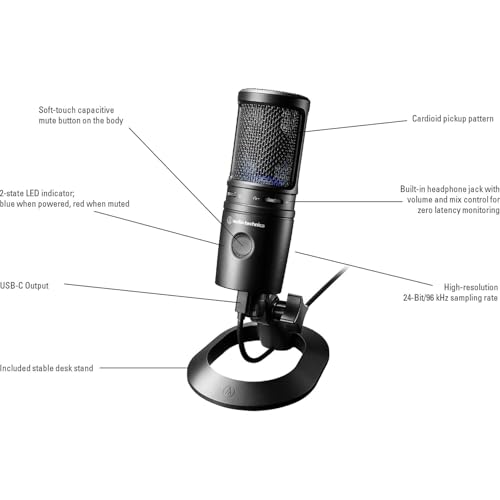 Audio-Technica AT2020USB-X Cardioid Condenser USB Microphone with Microphone Arm + Wind Screen Pop Filter + Cleaning Cloth (4 Items) - style: USB Microphone + Arm & Pop Filter