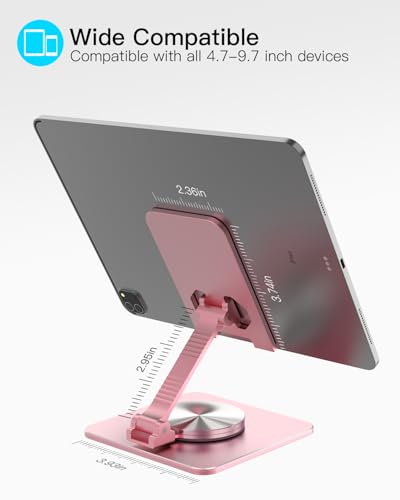 Adjustable Phone & Tablet Stand, Fits 4–9.7in Devices, Pink | 360° Viewing Flexibility • Reinforced Aluminum Build • Dual-Hinge Adjustment • Travel-Ready Storage - color: Pink