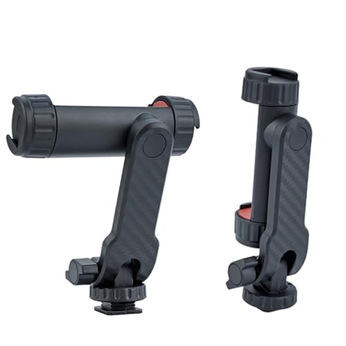 Dual Cold Shoe Phone Mount Holder — Universal Adjustable Smartphone Clamp with Dual Cold Shoe Mounts for Microphone & LED Light, 360° Rotating Ball Head, 1/4"-20 Tripod Screw Compatible