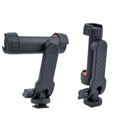 Dual Cold Shoe Phone Mount Holder — Universal Adjustable Smartphone Clamp with Dual Cold Shoe Mounts for Microphone & LED Light, 360° Rotating Ball Head, 1/4"-20 Tripod Screw Compatible